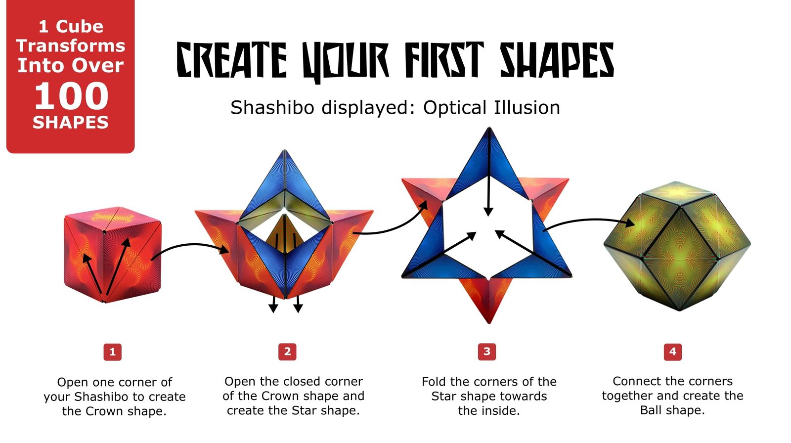 Steps to make your first Shashibo shapes from the cube